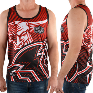 Bullzye Mens Chargin Bull Singlet Top - RED - Stylish Outback Clothing