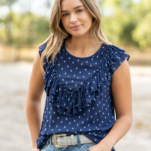 Pure Western Womens Maddie Blouse- NAVY - Stylish Outback Clothing