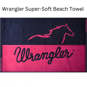 Wrangler Running Horse Logo Beach Towel- NAVY/ PINK - Stylish Outback Clothing