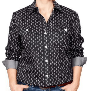 Just Country Womens Abbey Full-Button Print LS Shirt-BLACK - Stylish Outback Clothing