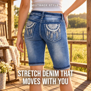 Outback Style Dreamcatcher Mid Length Stretch Denim Shorts