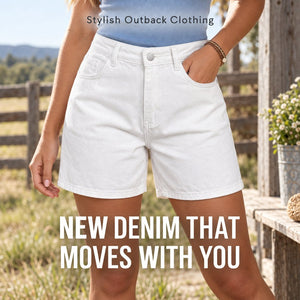 Outback Style Stretch Denim Mid-Length Shorts WHITE