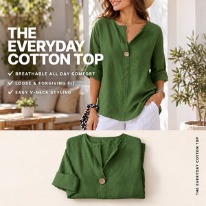 Outback Style Womens Cool Cotton, Open neck, Mid-Sleeve Top GREEN