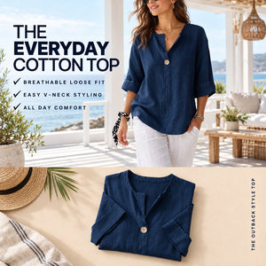 Outback Style Womens Cool Cotton, Open neck, Mid-Sleeve Top NAVY