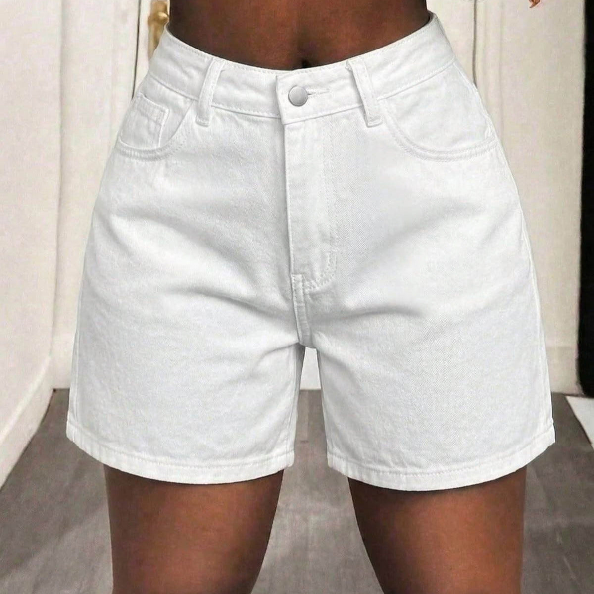 Outback Style Stretch Denim Mid-Length Shorts WHITE