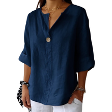 Outback Style Womens Cool Cotton, Open neck, Mid-Sleeve Top NAVY