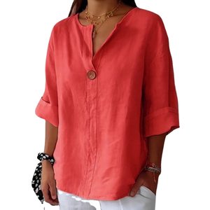 Outback Style Womens Cool Cotton, Open neck, Mid-Sleeve Top RED