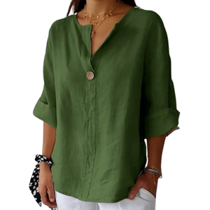 Outback Style Womens Cool Cotton, Open neck, Mid-Sleeve Top GREEN