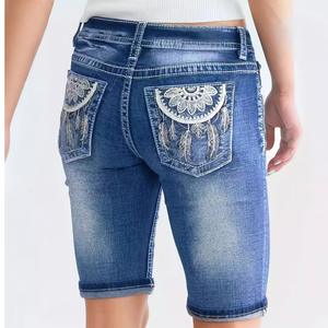 Outback Style Dreamcatcher Mid Length Stretch Denim Shorts