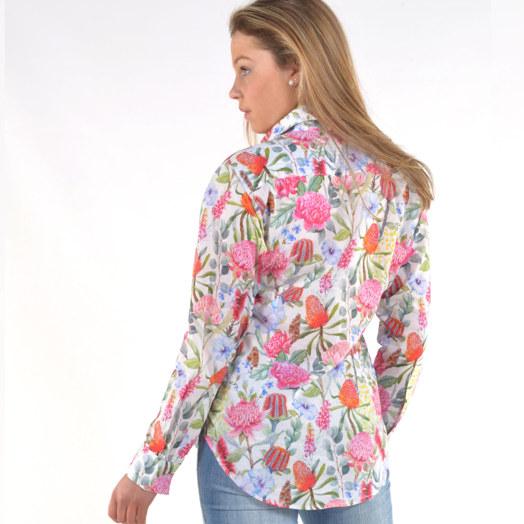 BullRush Womens Banksia Floral Half Placket Long Sleeve Shirt