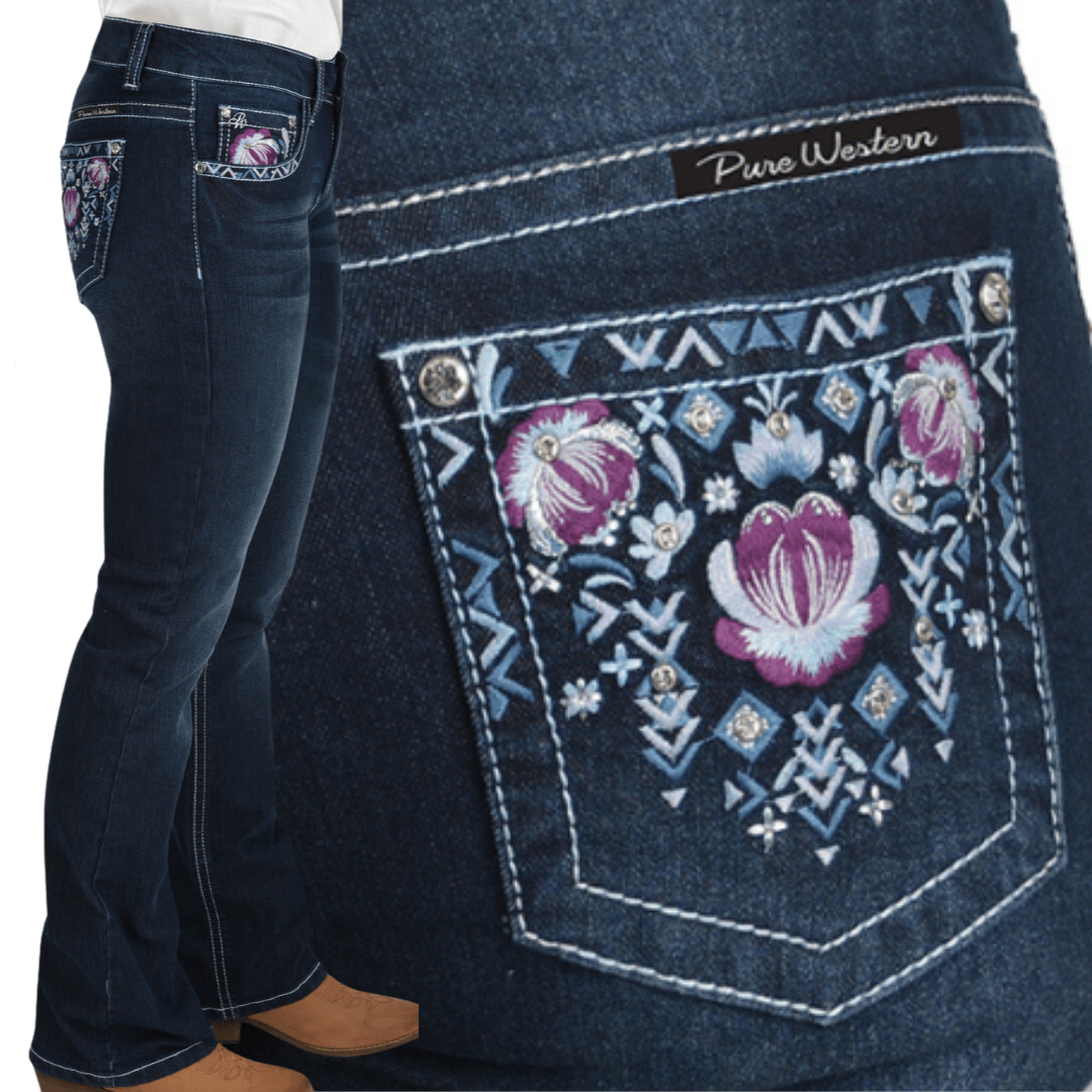 Pure Western Womens Leah MID-RISE, Bootcut Jeans - 32" Leg