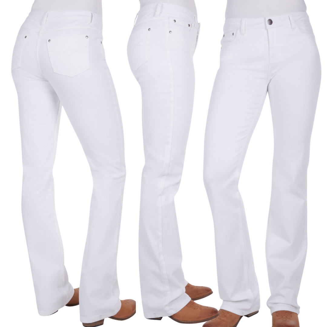 Pure Western Womens MID-RISE, Riding Bootcut WHITE Jeans -34" or 36" leg