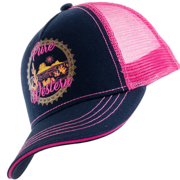 Pure Western Girls Sunsets Trucker Cap - NAVY/ PINK