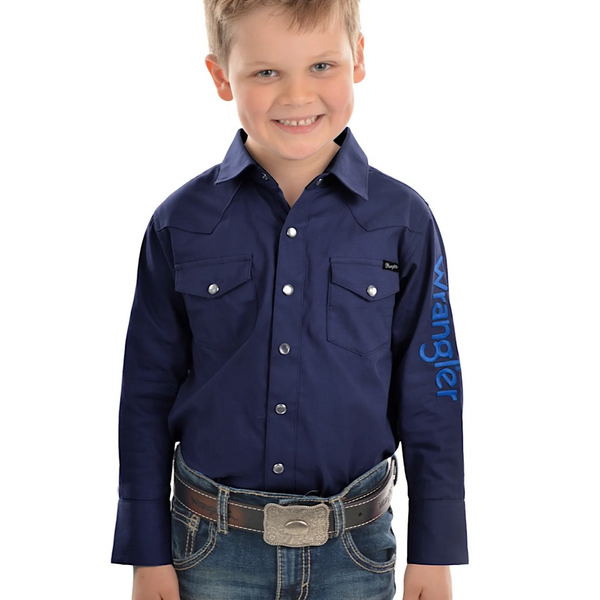 Wrangler Boys Logo Drill Long Sleeve shirt - NAVY