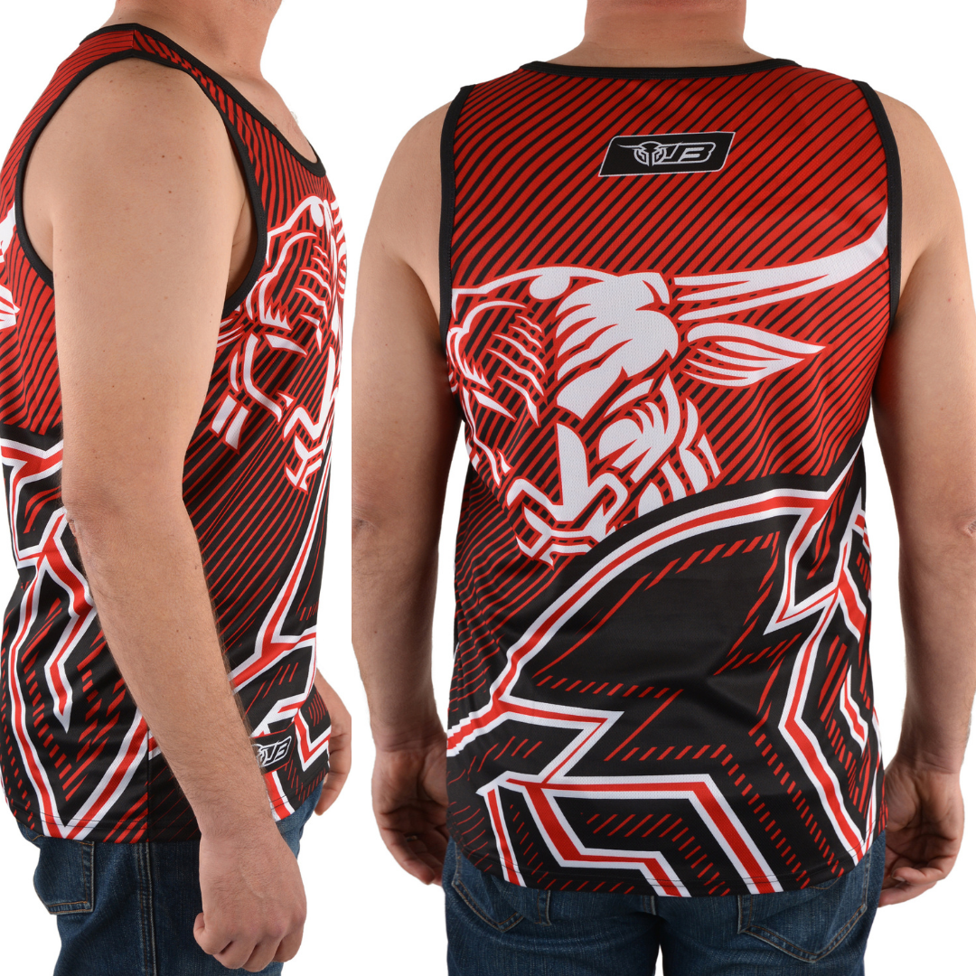 Bullzye Mens Chargin Bull Singlet Top - RED - Stylish Outback Clothing