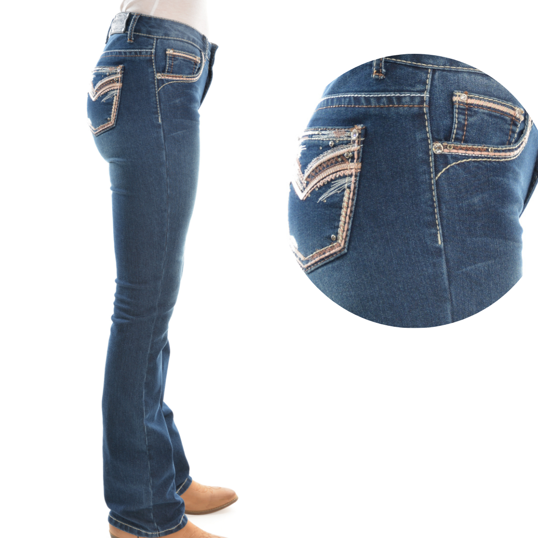 Pure Western Womens Emma Mid-Rise, Bootcut Jeans - 32" Leg only - Stylish Outback Clothing