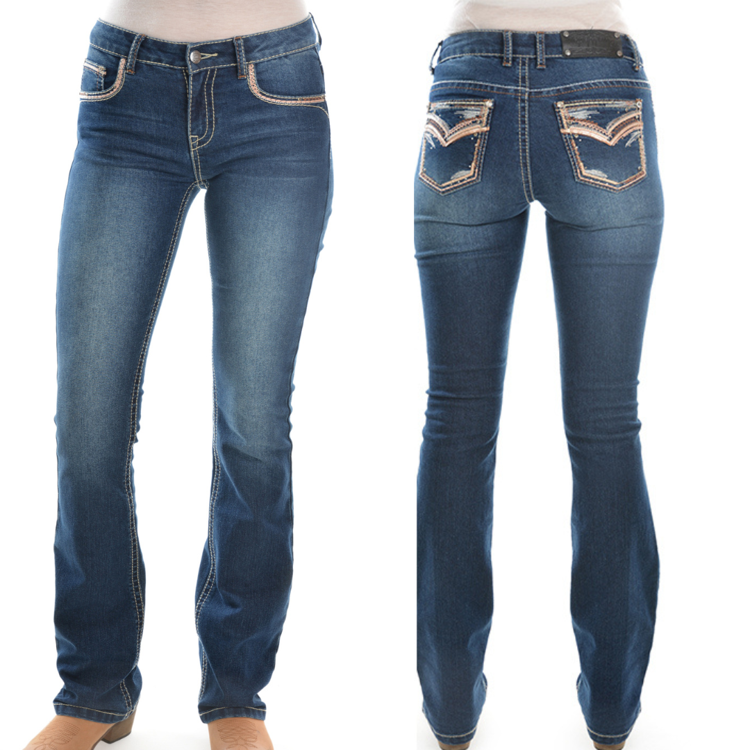 Pure Western Womens Emma Mid-Rise, Bootcut Jeans - 32" Leg only - Stylish Outback Clothing