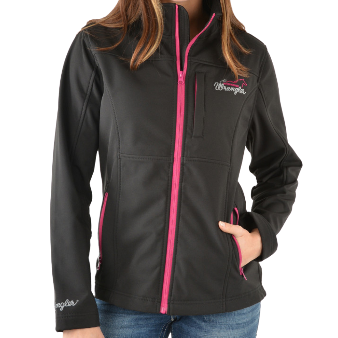 Wrangler Womens Softshell Jacket- BLACK/ PINK - Stylish Outback Clothing