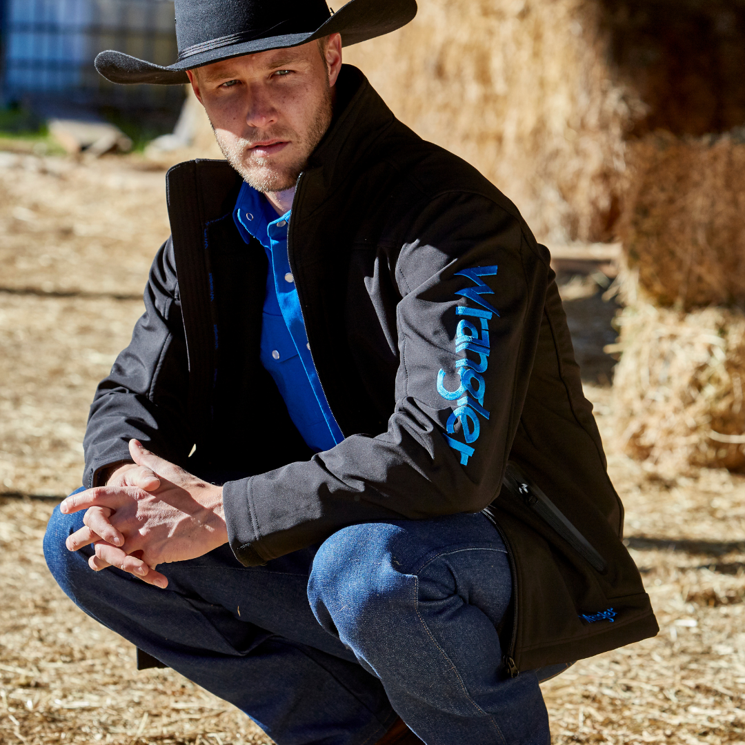 Wrangler Mens Logo Softshell Weatherproof Jacket - Stylish Outback Clothing