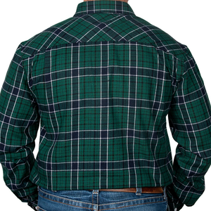 Just Country Mens Cameron Half Button flannel Check LS Shirt -GREEN - Stylish Outback Clothing