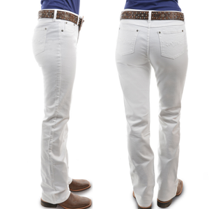 Pure Western Womens Mid-Rise, Riding Bootcut WHITE Jeans -34" or 36" leg - Stylish Outback Clothing