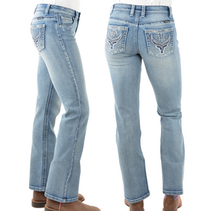 Pure Western Womens Steer Mid-Rise Bootcut Jeans-32" Leg only