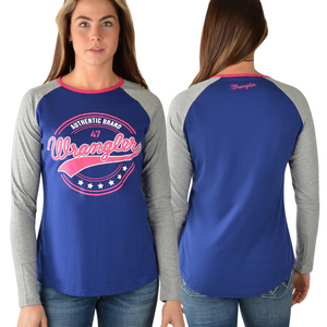 Wrangler Womens Sierra LS Raglan Baseball Tee- BLUE