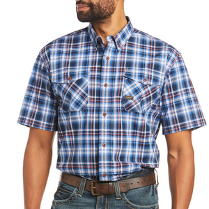 Ariat Mens Rebar Durastretch SS Shirt- COBALT CHECK - Stylish Outback Clothing