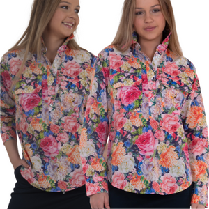 BullRush Womens Cambridge Rose Half Placket Long Sleeve Shirt - Stylish Outback Clothing