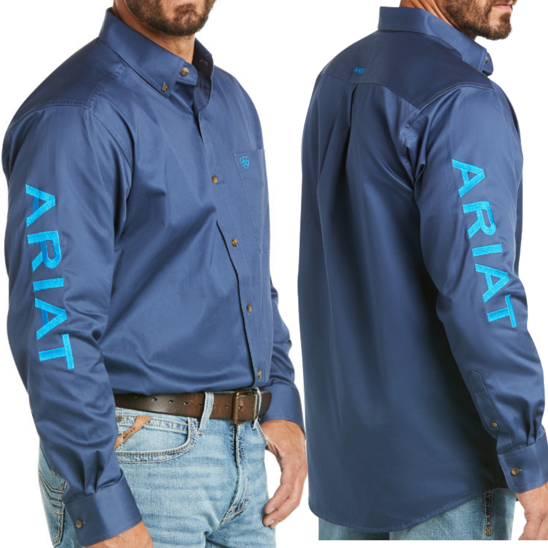Ariat Mens Team LOGO Twill Classic LS Shirt- OLD BAY-BLUE - Stylish Outback Clothing