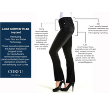 Corfu Womens Stretch Denim Easy-Fit Comfort, Waist-High Jeans -BLACK - Stylish Outback Clothing
