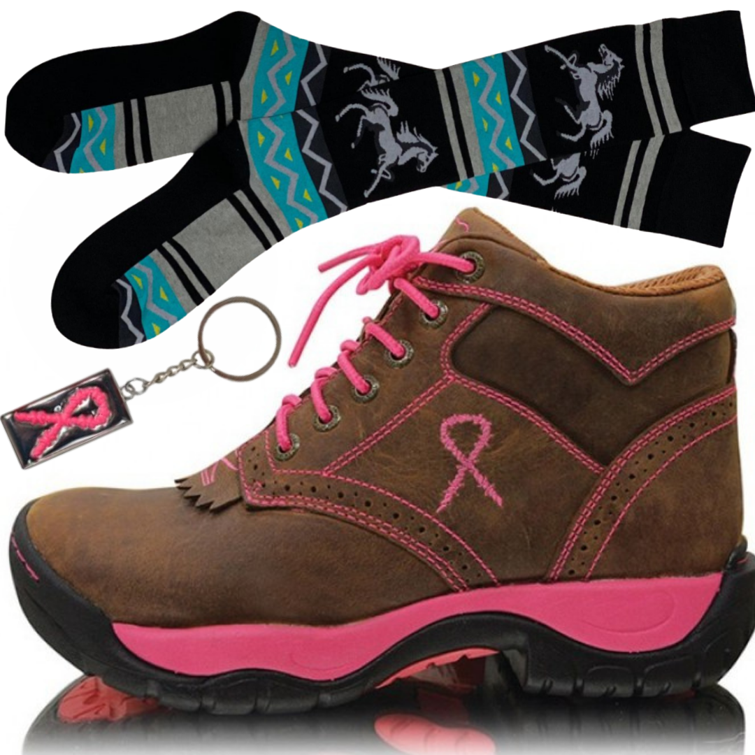 Twisted X Womens Pink Ribbon All Around Lace up Boots