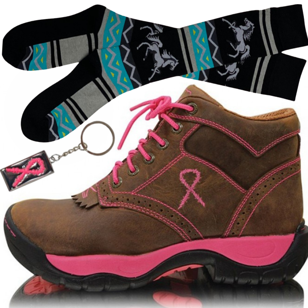 Twisted-X Womens Pink Ribbon All Around Lace-up Boots - Stylish Outback Clothing