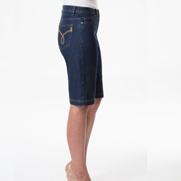 Corfu Womens Lisa Stretch, Easy-Fit, Waist-High Denim Shorts -CLASSIC RINSE WASH - Stylish Outback Clothing