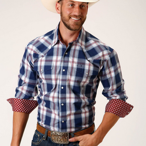 Roper Mens Amarillo Collection LS Shirt- RED-BLUE CHECK - Stylish Outback Clothing