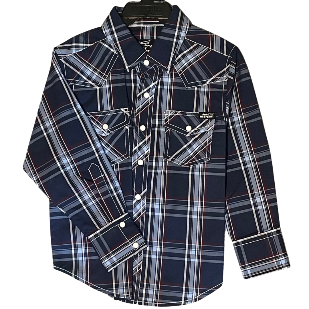 Pure Western Boys Nathan Check LS Shirt - Stylish Outback Clothing