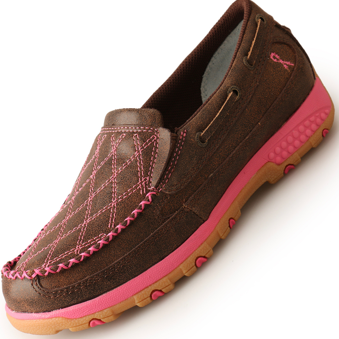 Twisted-X Womens Pink Ribbon Diamond Cellstretch Slip-ons - Stylish Outback Clothing