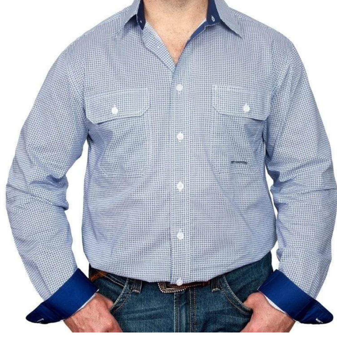 Just Country Mens Austin Full Button Print Trim LS Shirt - Stylish Outback Clothing