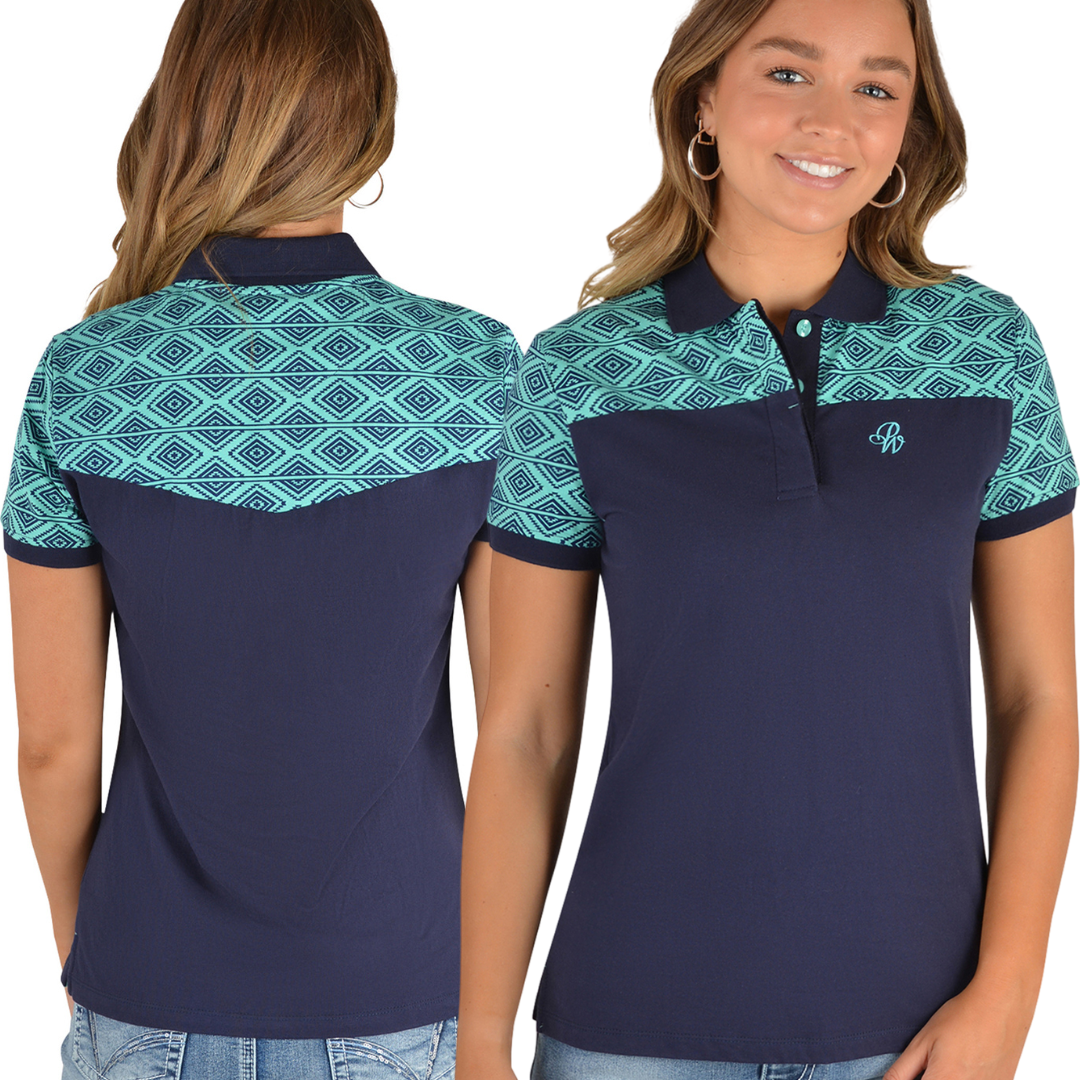 Pure Western Womens Marybeth Polo-NAVY - Stylish Outback Clothing