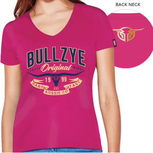 Bullzye Womens Hard n Fast V neck Tee-PINK - Stylish Outback Clothing