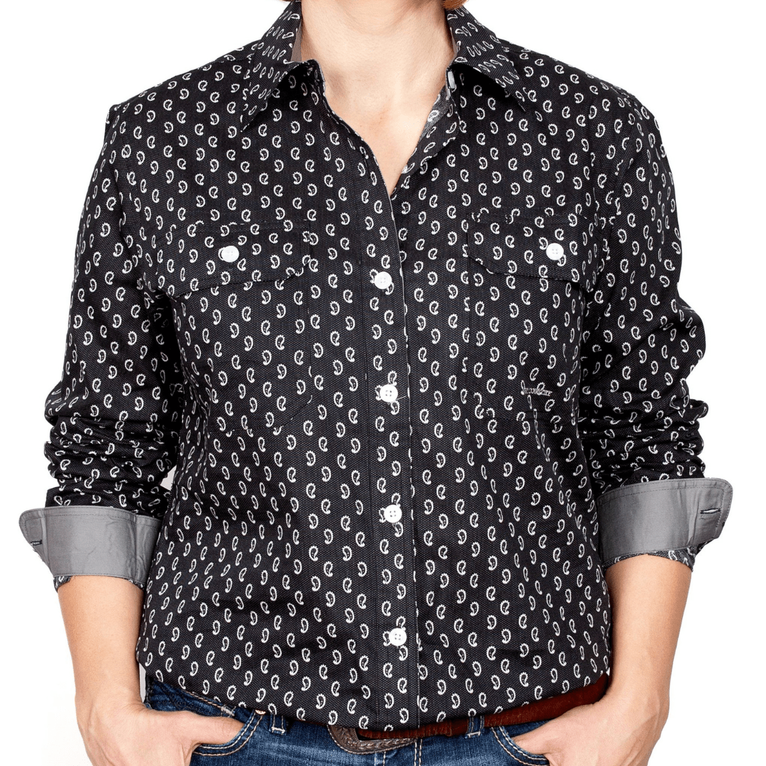 Just Country Womens Abbey Full-Button Print LS Shirt-BLACK - Stylish Outback Clothing