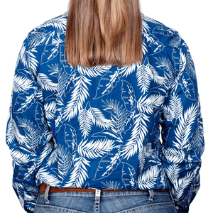 Just Country Womens Abbey Full-Button Print LS Shirt-BLUE LEAVES - Stylish Outback Clothing