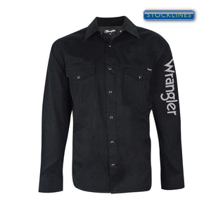 Wrangler Mens Rodeo Logo LS shirt- BLACK - Stylish Outback Clothing