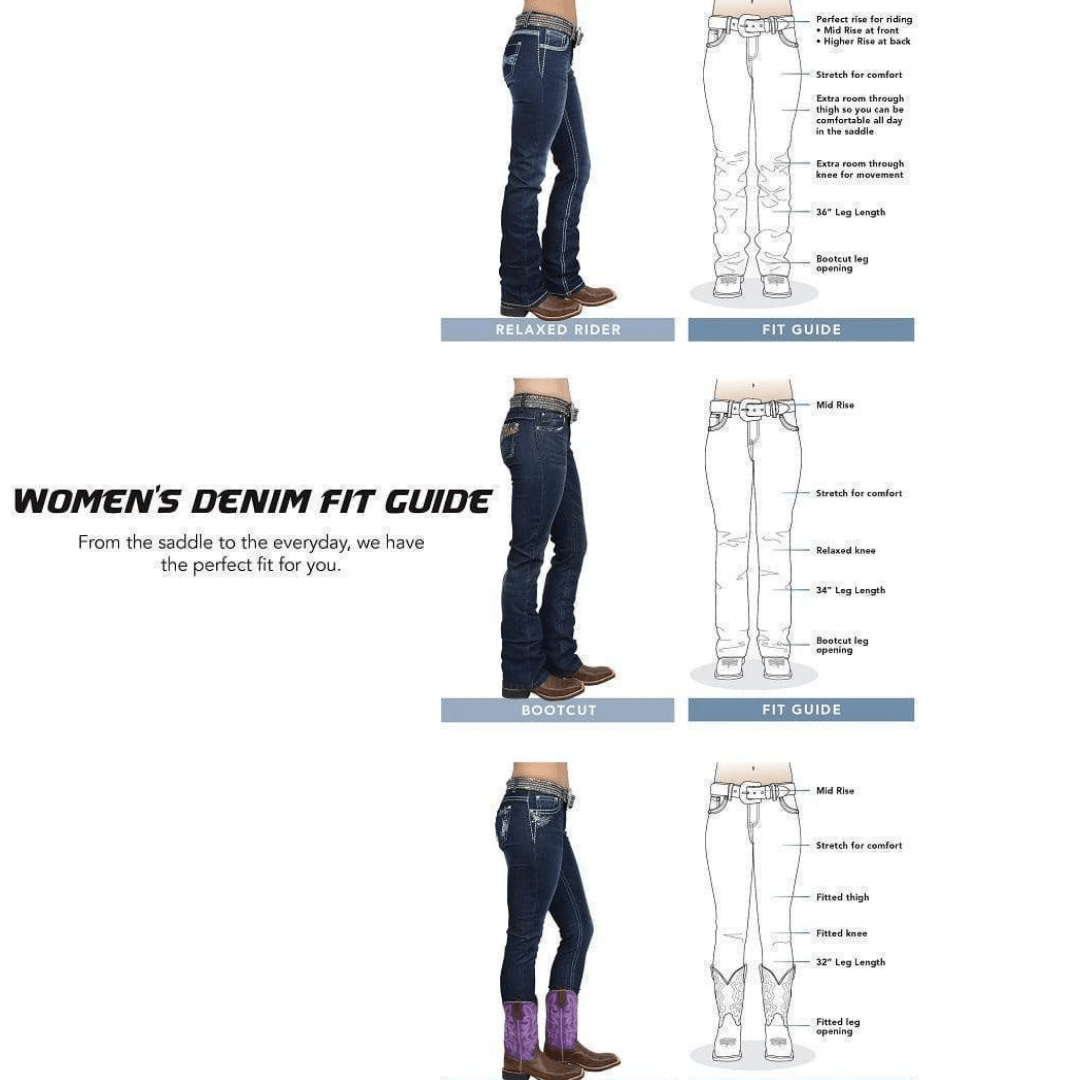 Pure Western Womens Carolina Mid-Rise, Relaxed Rider Jean - 36" leg only - Stylish Outback Clothing