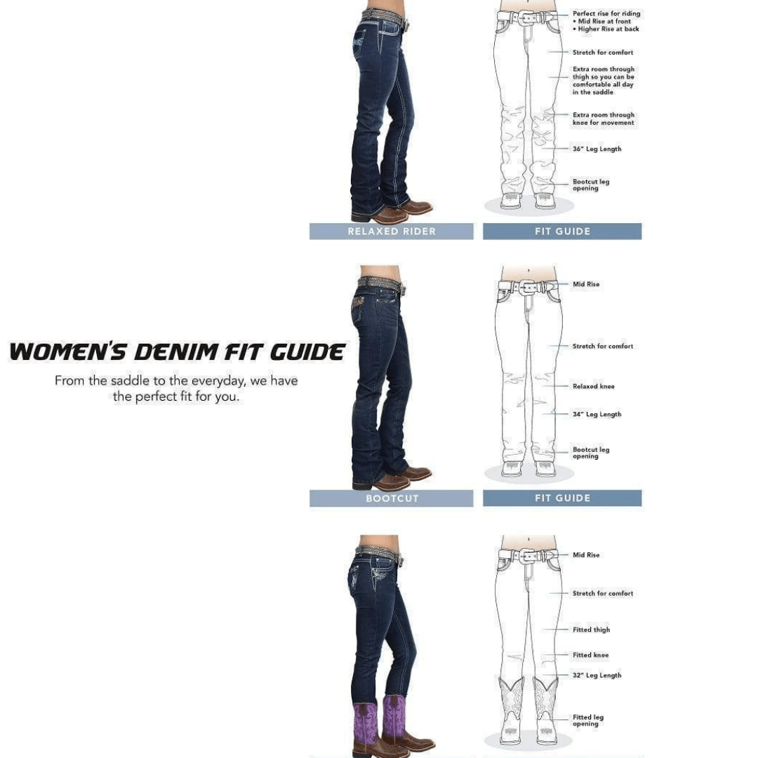 Pure Western Womens Indiana Mid-Rise, Relaxed Rider Jean - 36" Leg only - Stylish Outback Clothing