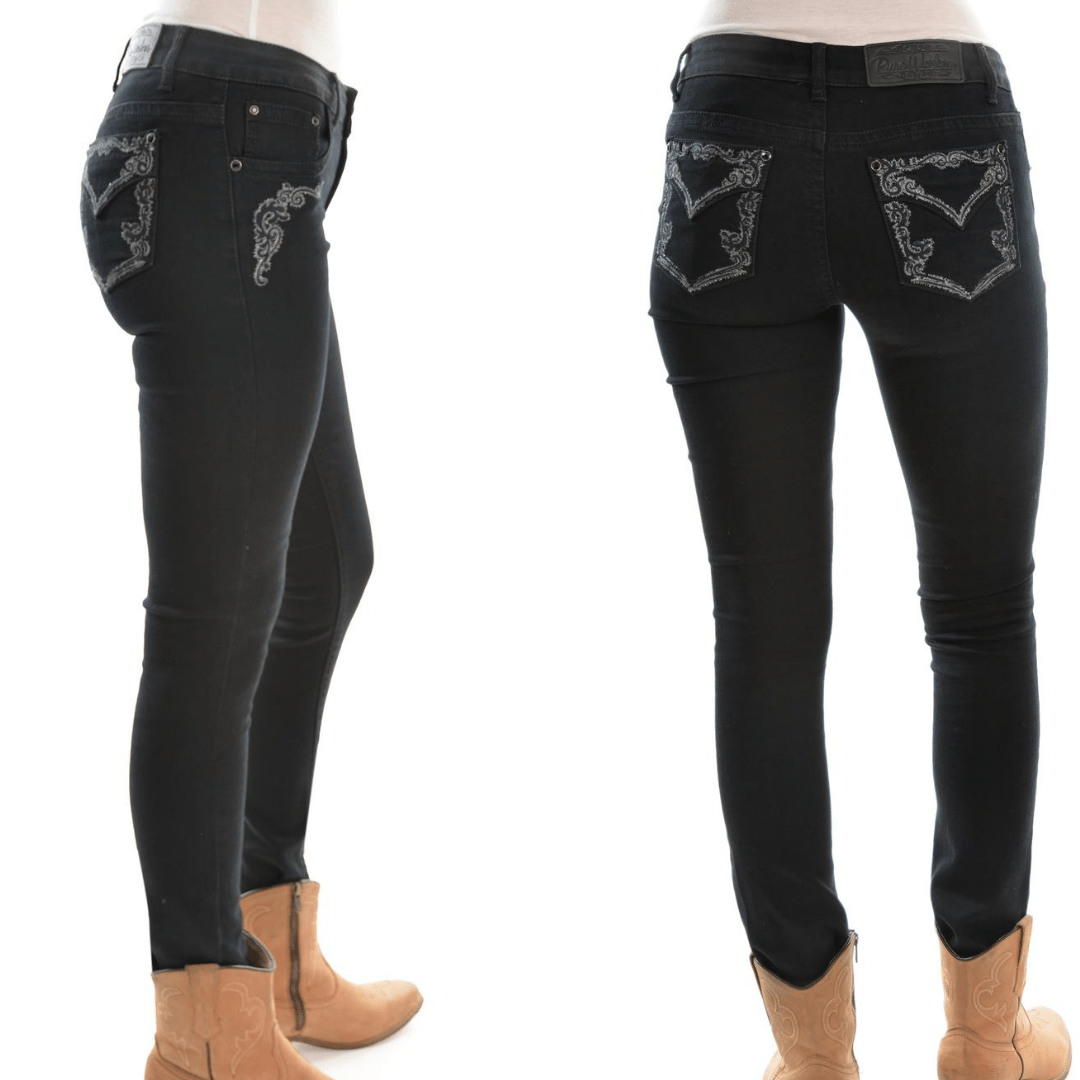 Pure Western Womens Josie Mid-Rise, Skinny Leg Jeans - BLACK- 32" leg only - Stylish Outback Clothing